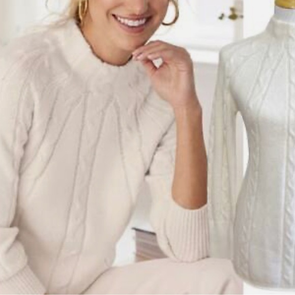 Soft Surroundings Winter Ivory Cable Knit Mock Neck Sweater - Picture 1 of 11